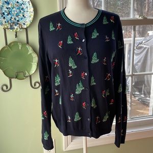 Talbots Petite XL Navy Skiier -Themed Cardigan